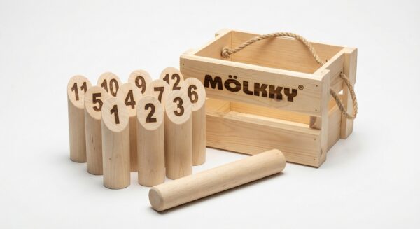 Molkky rent - 12 nummerdatud puidust kurikat ja viskepulk